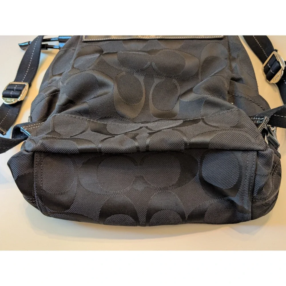 Vintage Coach Backpack Kyra Daisy Black Signature Jacquard Patent Trim Flower